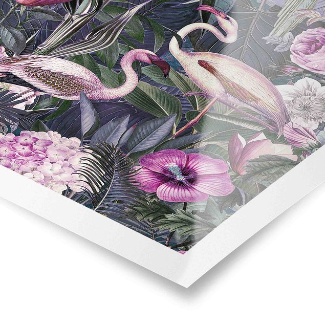Tableaux de Andrea Haase Collage coloré - Flamants roses dans la jungle