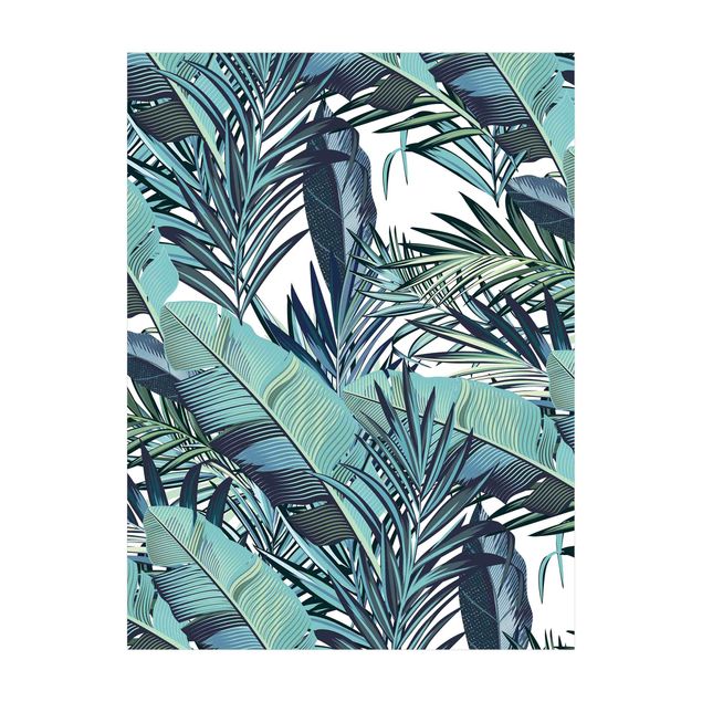 tapis chambre jungle Motif Jungle de Feuilles Turquoise