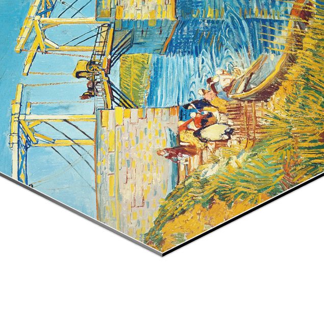 Tableau couleur jaune Vincent van Gogh - Le pont-levis d'Arles avec un groupe de lavandières