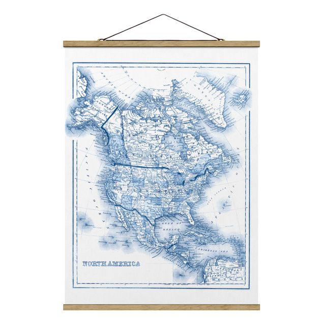 Tableau style vintage Carte dans les tons bleus - Amérique du Nord
