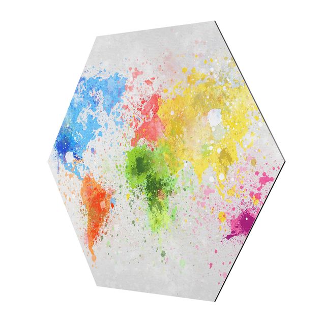 Tableau hexagonal Splodges colorés Carte du monde