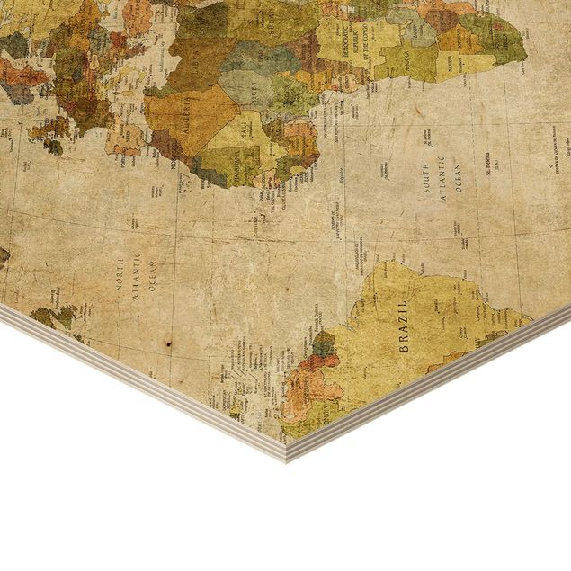 Hexagone en bois - World map
