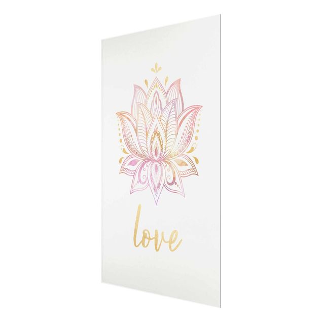 Tableaux en verre magnétique Illustration Lotus Love Or Rose Clair