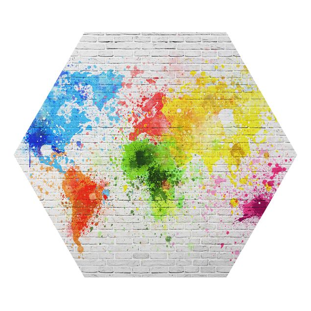 Tableau multicolor Mur de briques blanches Carte du monde