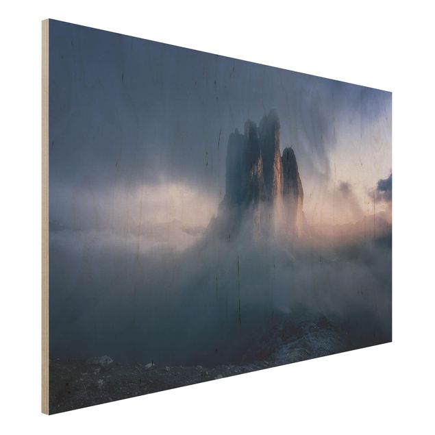 Tableaux en bois avec paysage Trois pics dans la lumière bleue