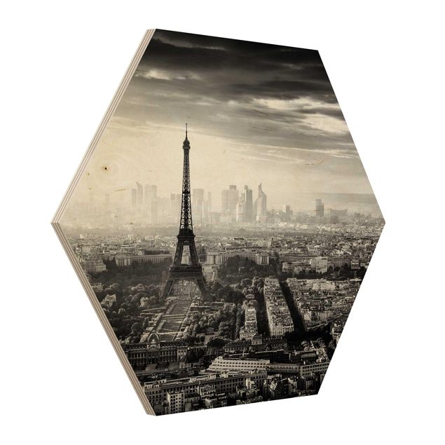 Hexagone en bois - The Eiffel Tower From Above Black And White