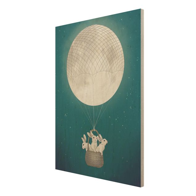 Tableaux de Laura Graves Illustration Lapins Lune comme Montgolfière Ciel étoilé