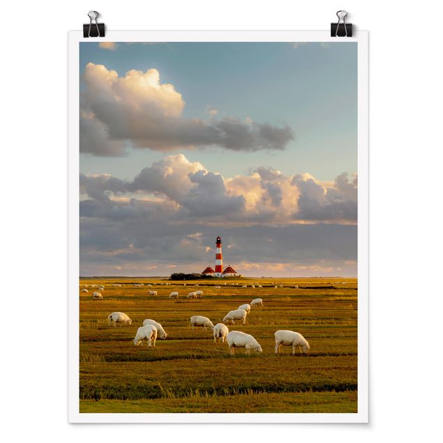 Tableau moderne Phare de la mer du Nord avec un troupeau de moutons