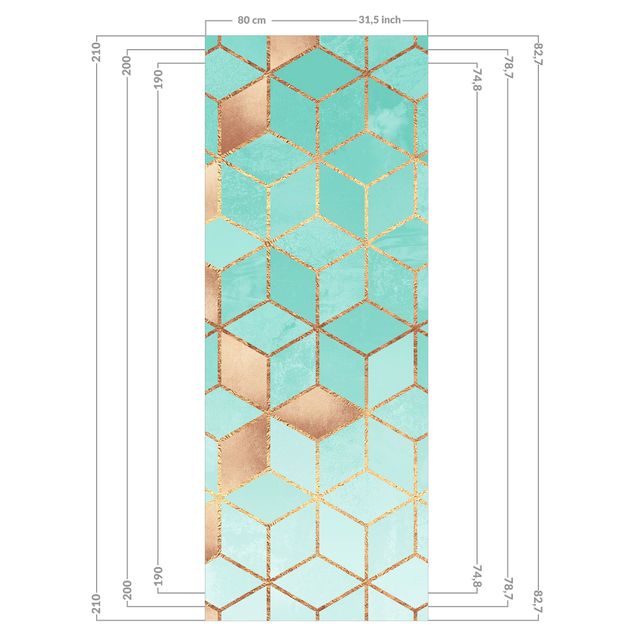 Revêtement mural de douche - Turquoise White Golden Geometry