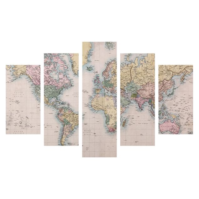 Tableaux mappemonde Tableau Vintage du monde vers 1850