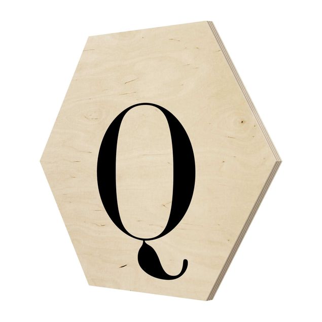 Hexagone en bois - Letter Serif White Q
