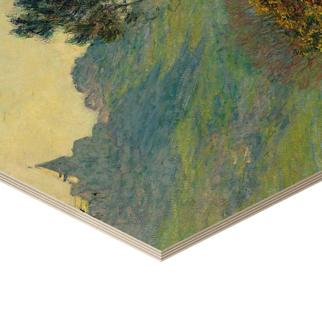 Tableaux bois Claude Monet - L'église de Varengeville au soleil couchant