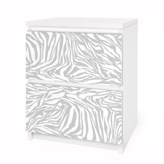 Papier adhésif pour meuble IKEA - Malm commode 2x tiroirs - Zebra Design Light Grey Stripe Pattern