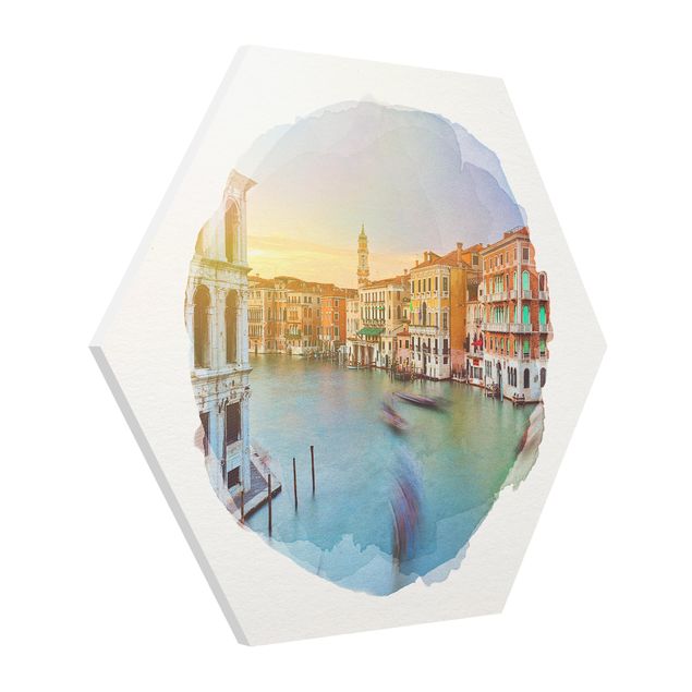Tableau ville du monde Aquarelles - Grand Canal Vue du pont du Rialto Venise