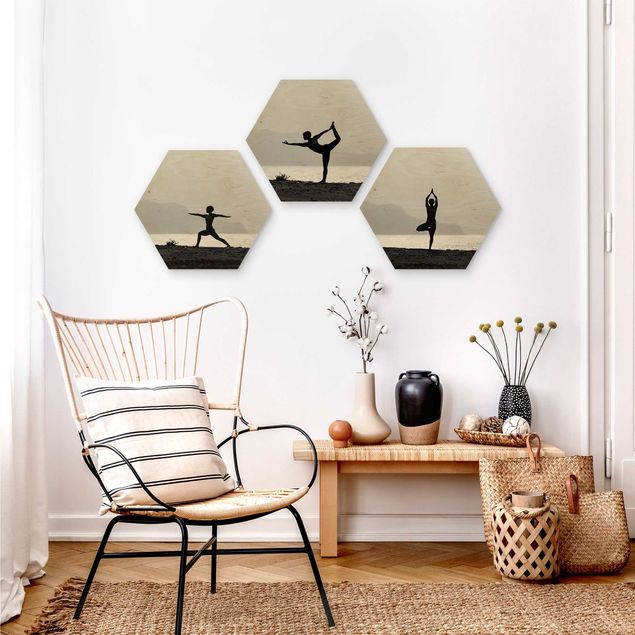 Tableaux en bois avec paysage Trio de yoga