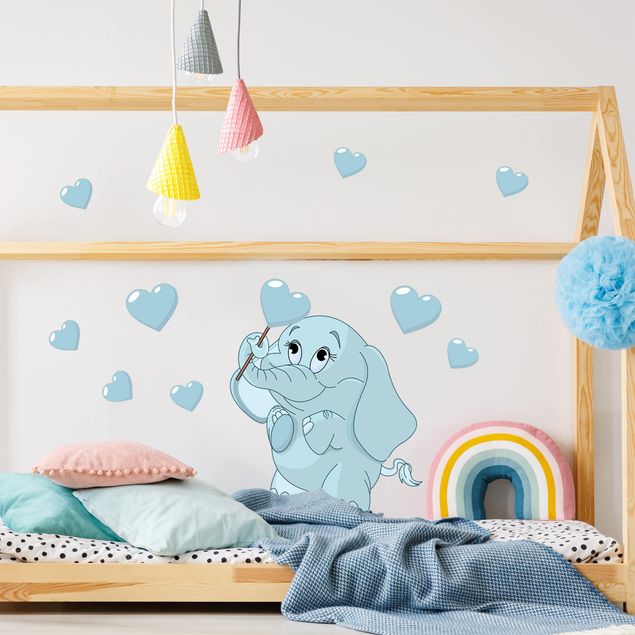 Stickers muraux éléphants Bébé Eléphant avec Des cœurs Bleus