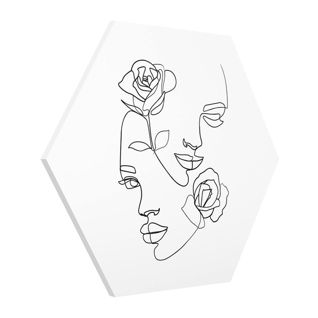 Tableaux fleurs Line Art Visages Femmes Roses Noir et Blanc