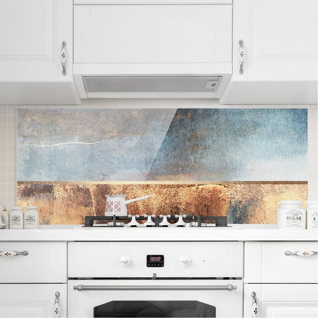 Déco murale cuisine Bord de lac abstrait en or