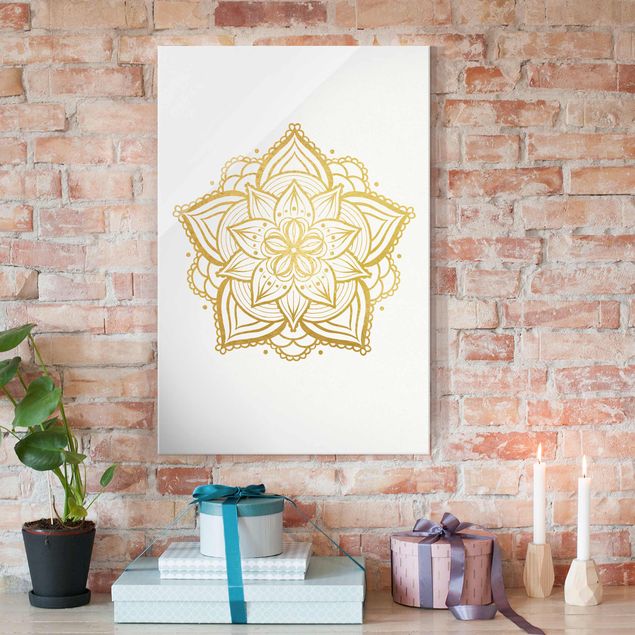 Tableaux modernes Illustration Mandala Fleur Or Blanc