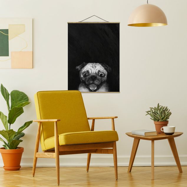 Tableau avec chien Illustration Chien Carlin Peinture Noir Et Blanc