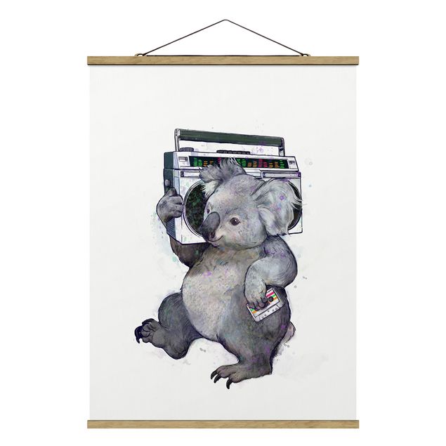 Tableaux modernes Illustration Koala avec Radio Peinture