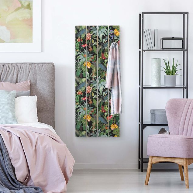 Porte-manteaux muraux avec dessins Oiseaux avec Fleurs Tropicales