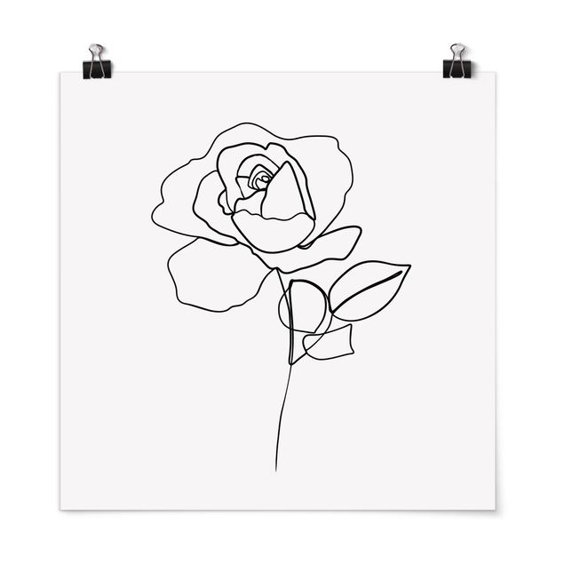 Tableaux fleurs Line Art Rose Noir et Blanc