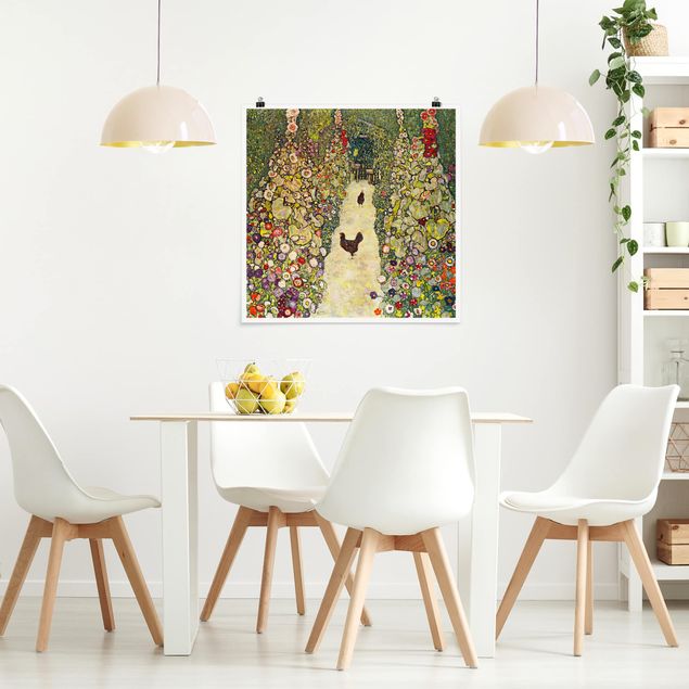 Déco murale cuisine Gustav Klimt - Chemin de jardin avec poules