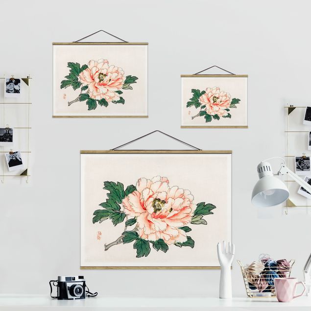 Tableau décoration Dessin vintage asiatique Chrysanthème rose