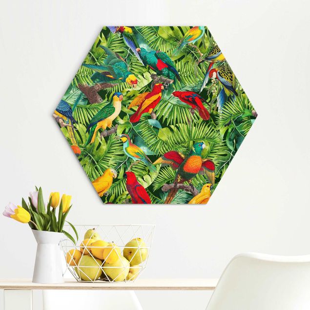 Déco mur cuisine Collage coloré - Perroquets dans la jungle
