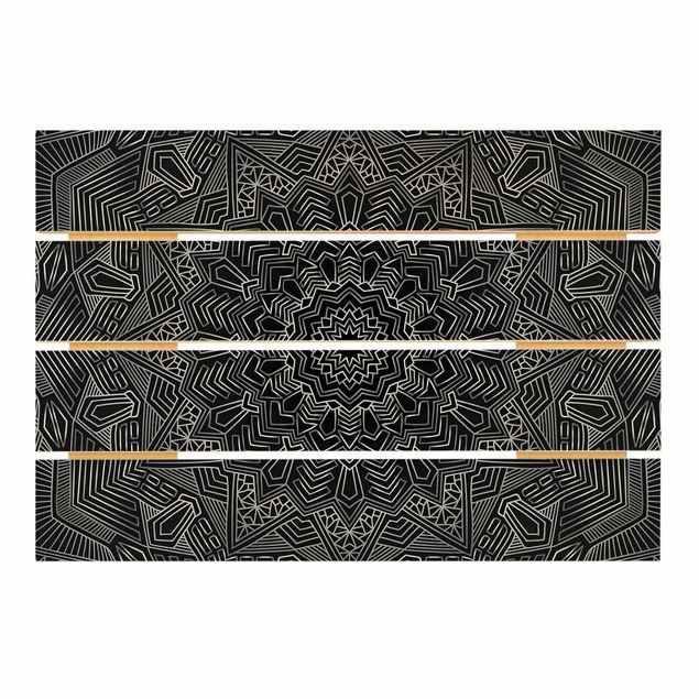 Impression sur bois - Mandala Star Pattern Silver Black