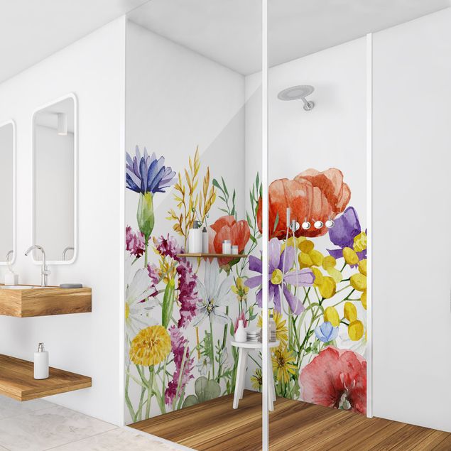 Panneau mural salle de bain Fleurs à l'aquarelle
