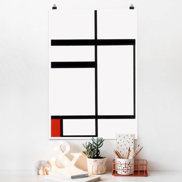 Déco mur cuisine Piet Mondrian - Composition avec rouge, noir et blanc