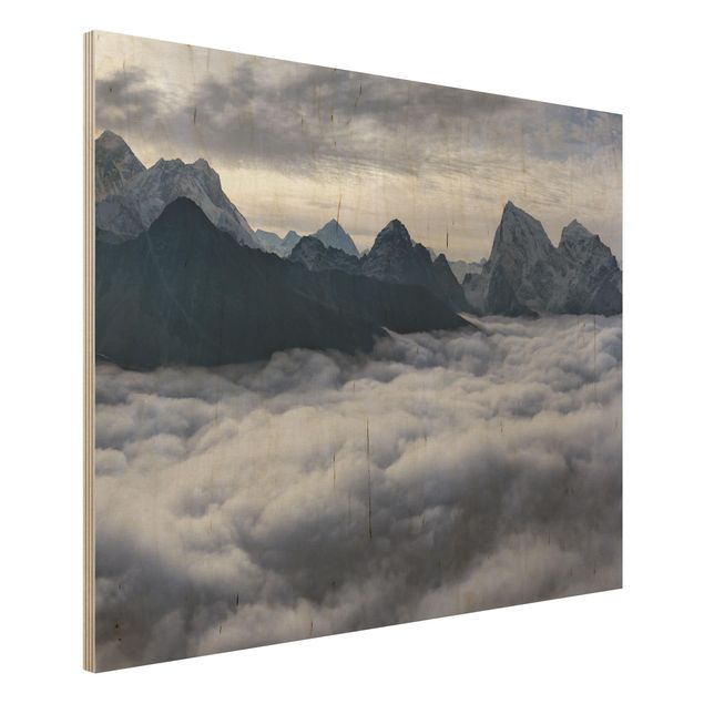 Tableaux en bois avec paysage Mer de nuages dans l'Himalaya