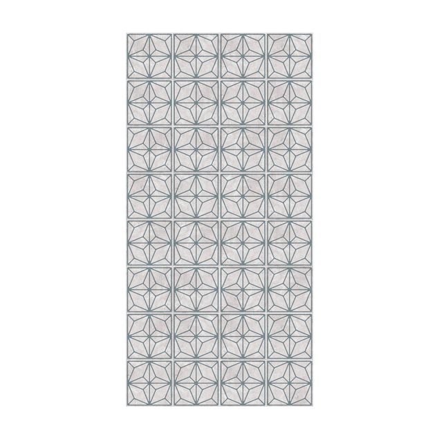 tapis effet carreaux de ciment Géométrie étoilée gris bleu