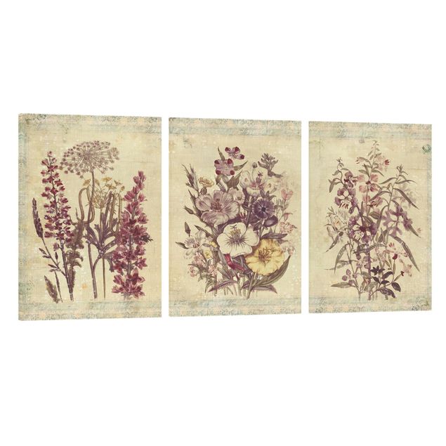 Tableau style vintage Trio de fleurs vintage