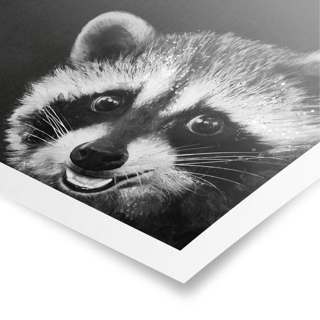 Tableau animaux Illustration raton laveur peinture noir et blanc