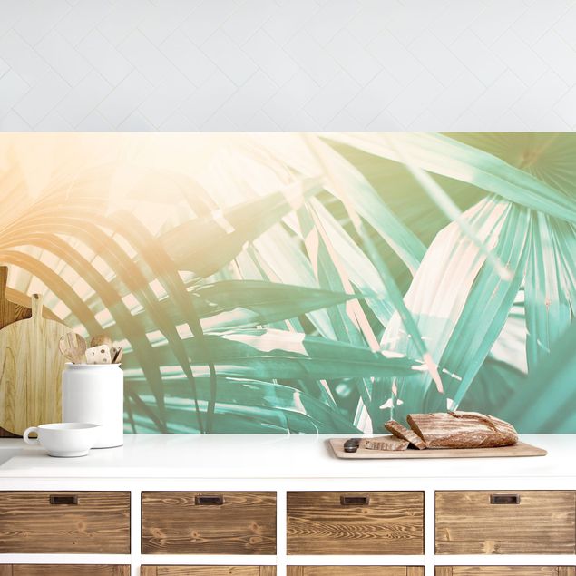 Déco mur cuisine Plantes Tropicales Palmiers au Coucher du Soleil