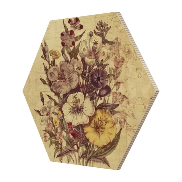 Hexagone en bois - Vintage Letter Bouquet