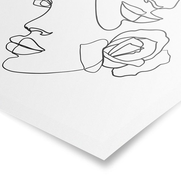 Tableau moderne Line Art Visages Femmes Roses Noir et Blanc