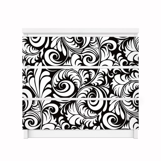 Film noir autocollant Black And White Leaves Pattern