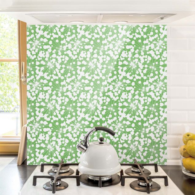 Déco murale cuisine Motif naturel Pissenlit avec pois devant vert