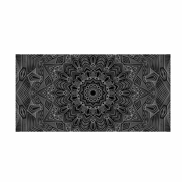 tapis salon moderne Mandala Étoile Motif Argent Noir