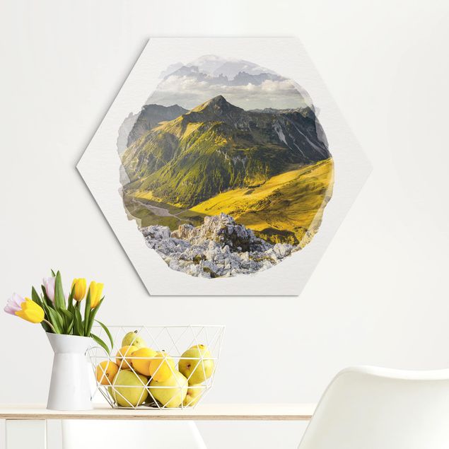 Tableau paysages Aquarelles - Montagnes et vallée des Alpes de Lechtal au Tyrol