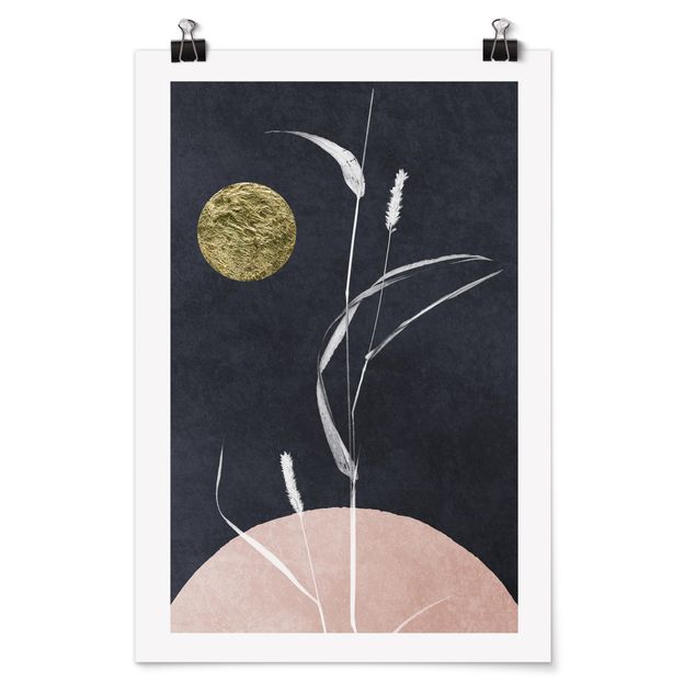 Posters fleurs Lune D'or avec Roseau