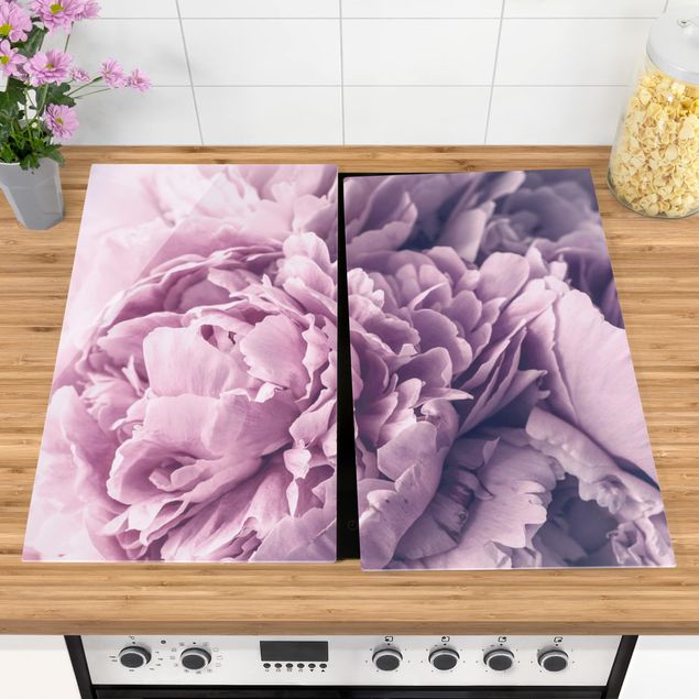 Cache plaques de cuisson fleurs Fleurs de pivoines violettes