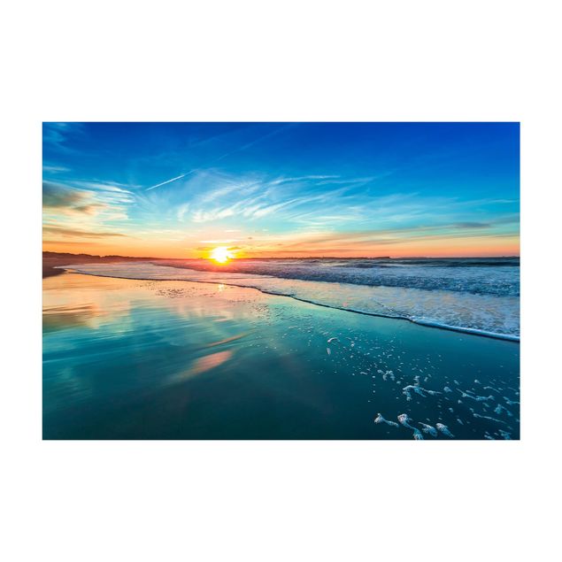 tapis de bain turquoise Coucher de soleil romantique au bord de la mer