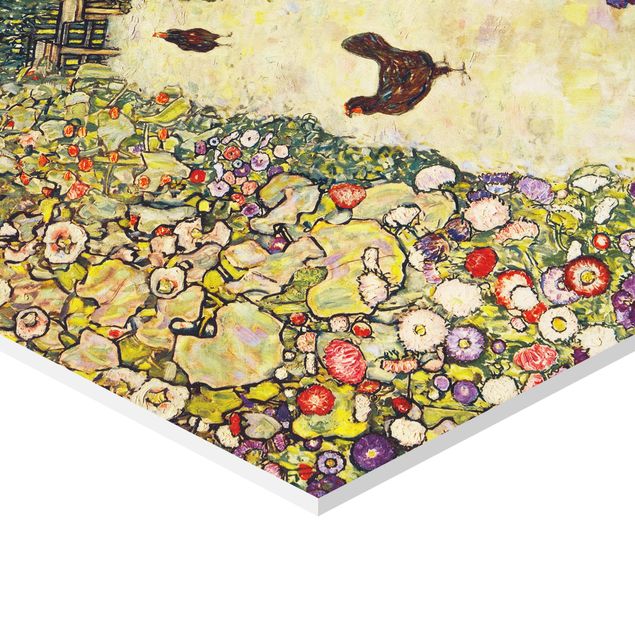 Tableaux jaunes Gustav Klimt - Chemin de jardin avec poules