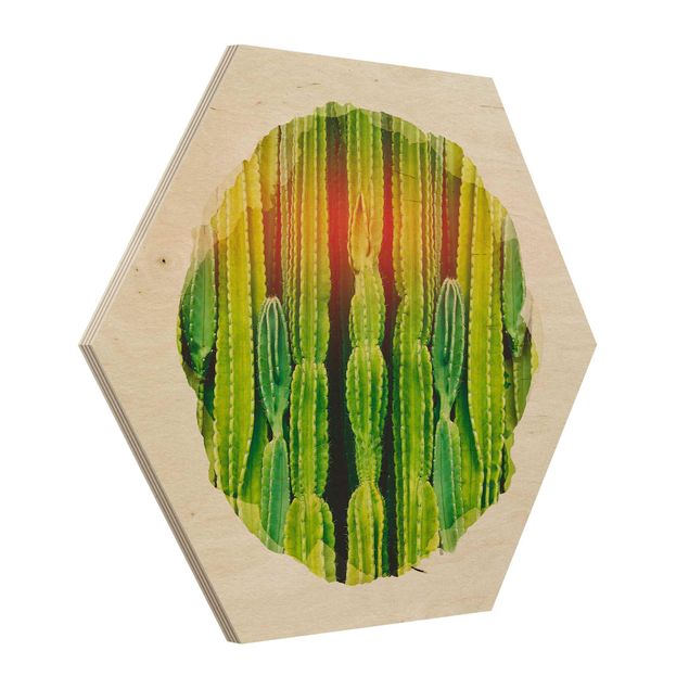 Tableaux bois Aquarelle - Mur de cactus