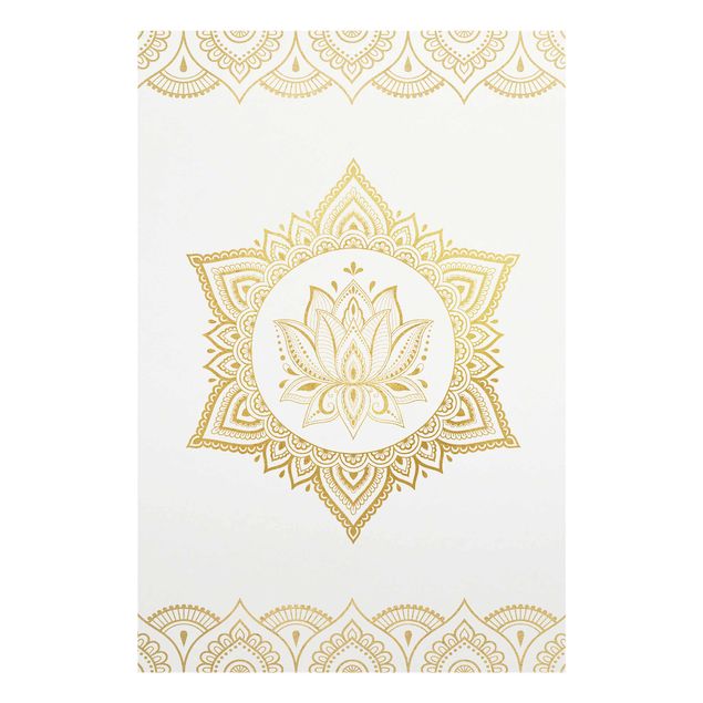 Tableaux Illustration Mandala Lotus Or blanc